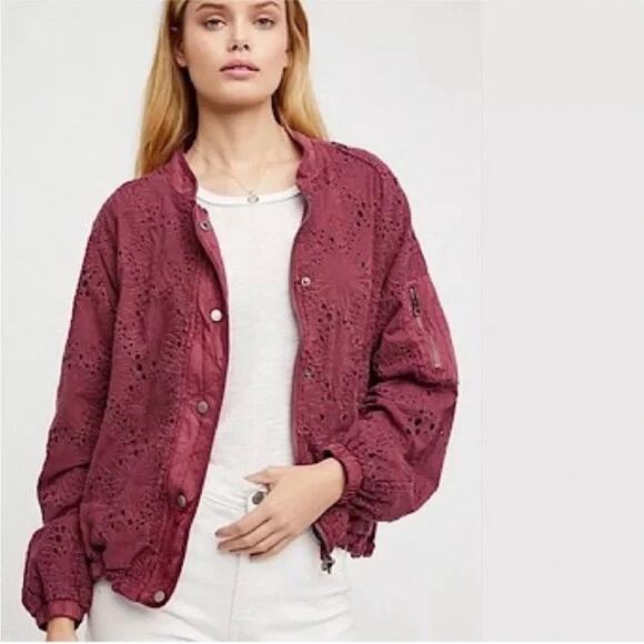 Free People Daisy Jane Eyelet Bomber Jacket XS - Picture 1 of 8